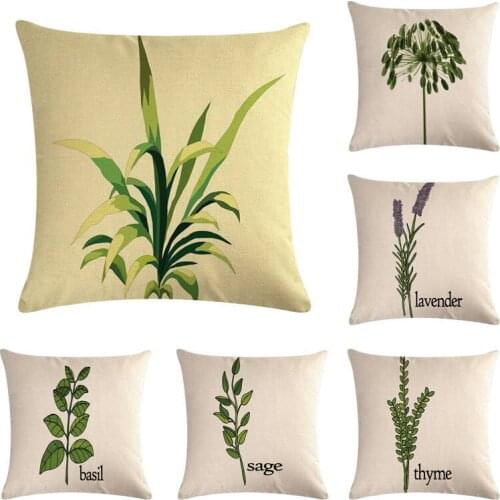 Watercolor Green Plant Throw Pillow Cover Grass Car 45*45 Nordic American Decorative Cotton Linen Cushion Cover Office Sofa