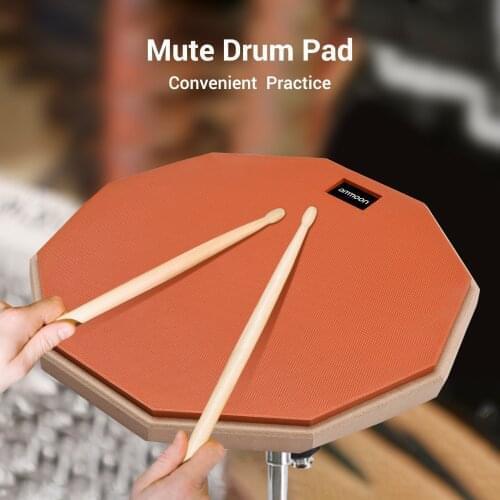Ammoon 12 Inch Drum Pad Silent Drum Rubber Wooden Dumb Drum for Students Beginners Practice Training with Drum Stick Carry Bag
