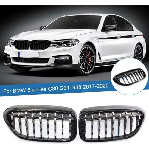 2PCS Car Diamond Meteor Style Grills Front Bumper Kidney Grill Replacement Racing Grille For BMW 5 series G30 G31 G38 2017-2020