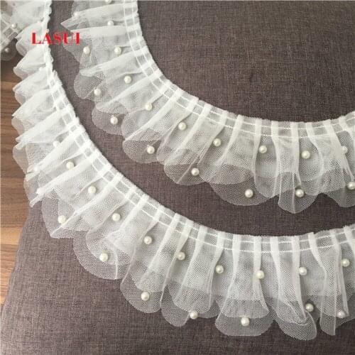 White Three-layer mesh beads 3yards=1lot wide6.5cm Pleated lace accessories DIY dress doll skirt
