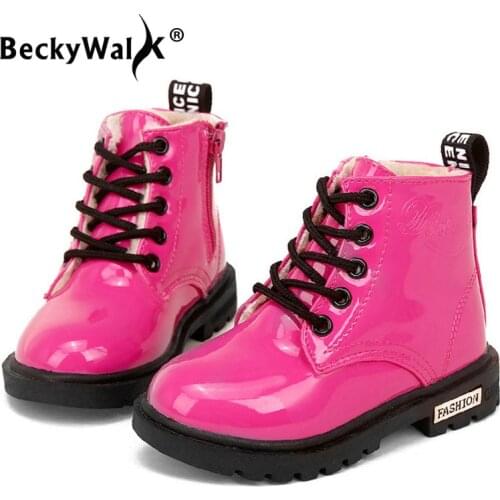 Children Martin Boots PU Leather Waterproof Motorcycle Boots Winter Kids Snow Boots Brand Girls Princess Shoes Rubber Boo CSH043