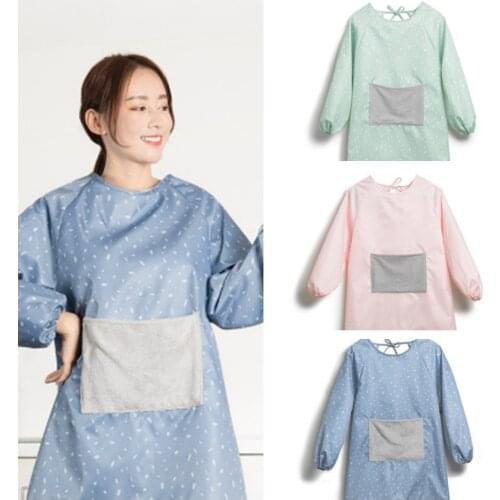 Home Kitchen Waterproof Oil-proof Wipeable Long-sleeved Apron Adult Cooking Gown Kitchen Accessory