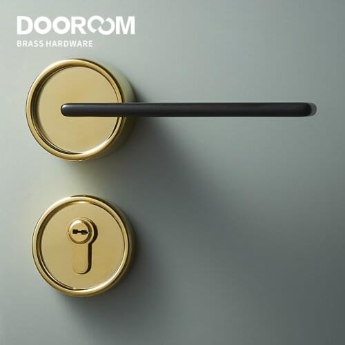 Dooroom Brass Door Lock Set Modern Black PVD Gold Interior Bedroom Bathroom Double Wood Door Lever Set Dummy Privacy Passage