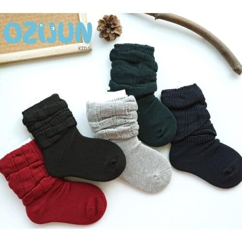 Spring Autumn Children Hollow Knitting Loose Welt Cotton Socks Kids Boy Girl Mid-Calf Solid Color Childrens Leg Warmer