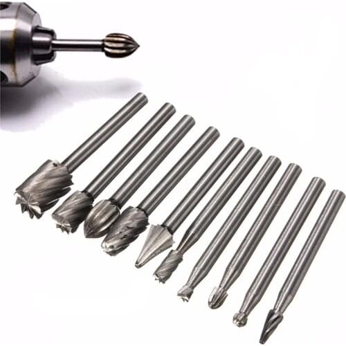 10Pcs Grinding Bit Wood Carving Rasp For 1/8' Shank Tool Kits Milling Rotary File Burrs Bit Set Woodworking Accessories