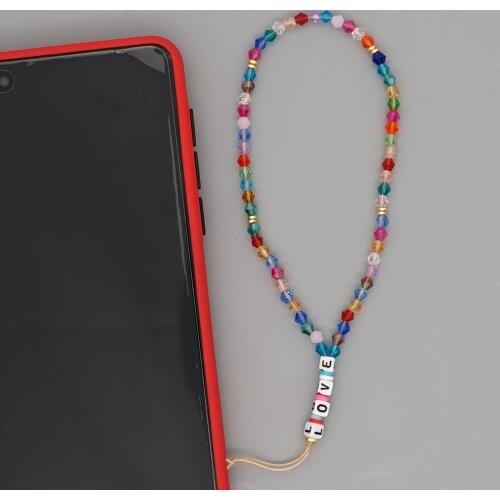 Go2Boho Crystal Beads Chain Mobile Phone Strap Holders Colorful Lanyard For Phone 2021 LOVE Letter Fashion Chains Accessories
