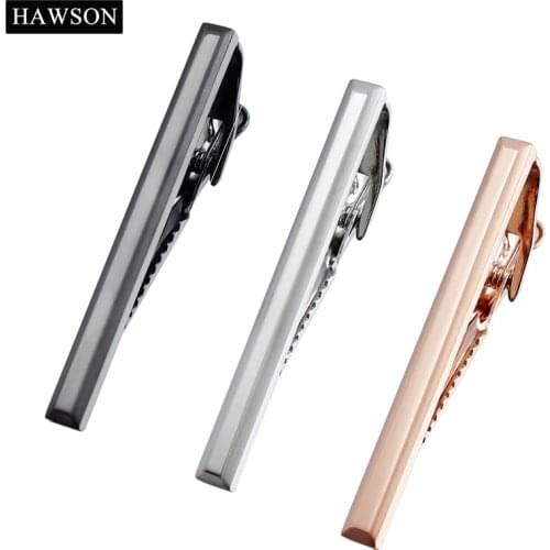 HAWSON Noble Designs Tie Clips for Mens Shirt Shinny Rose Gold Color Tie Bar Pins with Gift Box