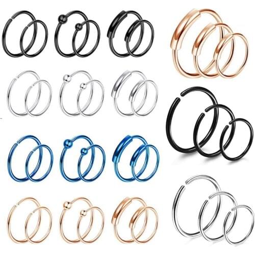 JUNLOWPY 20G 3-9pcs Stainless Steel Seamless Segment Rings Nose Hoops Ear Piercing Tragus Ear Cartilage Earrings Sexy Diath Body