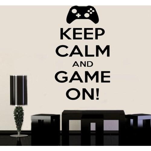 Keep Calm And Game On Quotes Wall Sticker Vinyl Home Decoration Boys Room Playroom Teens Bedroom Game Controller Wallpaper A174