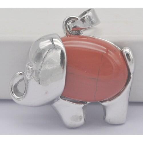 Red Stone GEM Bead Pendant Elephant Animal Jewelry S3265
