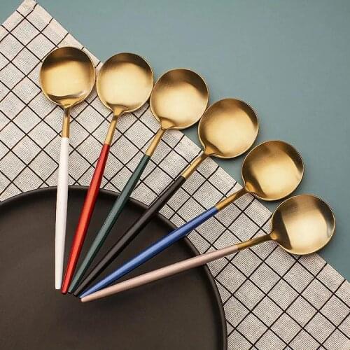 Simple And Creative 304 Stainless Steel Net Red Spoon Long Handle Western Food Spoon Cute Spoon Ins Style Korean Eating Spoon