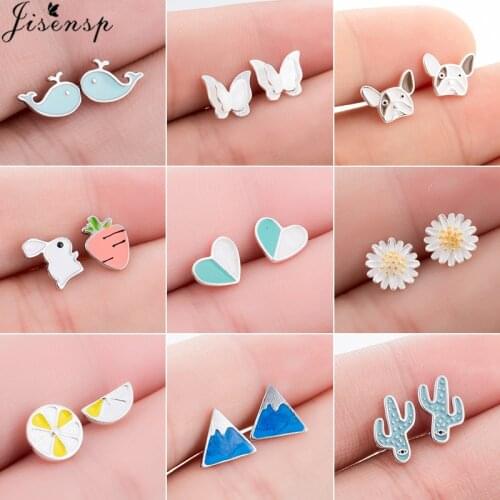 Jisensp Small Korean Earrings Simulated Pearl Cat Stud Earrings for Women Minimalist Jewelry Cute Butterfly Heart Earing Party