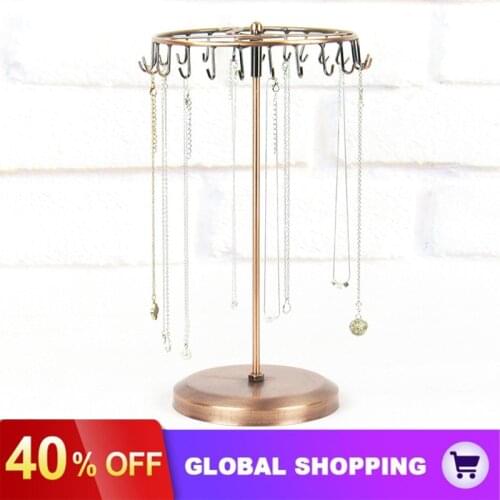 23 Hooks Metal Earrings Holder Rotating Necklace Display Rack Pendant Bracelet Stand Jewelry Rack Storage Necklace/Rings/Earring