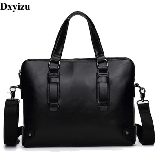 Crazy horse PU Leather Men Briefcase Laptop Shoulder Bag Classic Business Casual Travel Handbag Men Computer Tote Male Bag