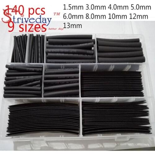 140Pcs 1MM 2MM 3MM 4MM 5MM 6MM 8MM 10MM 12MM Assortment Ratio 2:1 Polyolefin Heat Shrink Tube Tubing Sleeving Wire Cable Kit