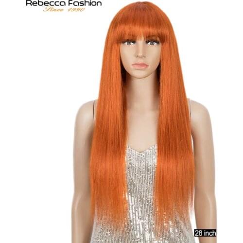 Orange Ginger Straight Wig With Bangs Brazilian Remy Straight Human Hair Wig Pre Plucked For Women Highlight Orange Straight Wig