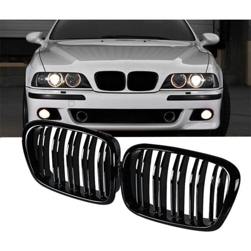 1Pair Front Hood Kidney Grille Grill ABS Dual Line Compatible For BMW 5 Series E39 1999-2003 Front Bumper Grille