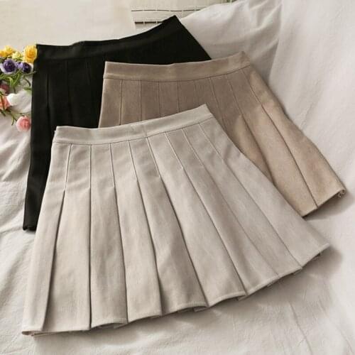 Casual Women Solid High Waist Pleated Skirt A-Line Sweet Kawaii Ladies Summer Mini Skirt Harajuku Skirts Female