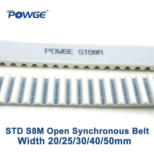 POWGE PU White STS/STD S8M Open Timing belt S8M-40mm Width 20/25/30/40/50mm Polyurethane steel 40STD8M Synchronous Belt pulley