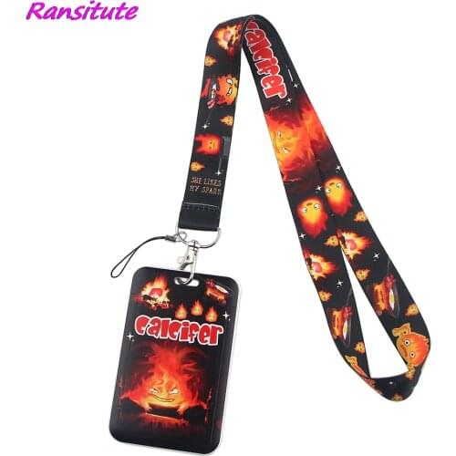 Ransitute R1721 Anime Demon Fireball Lanyard Credit Card ID Holder Badge Student Women Travel Bank Bus Business Card Cover Badge