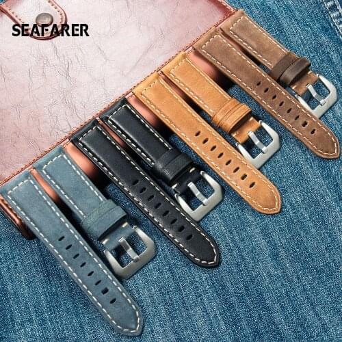 SEAFARER Watch Accessories Watch Strap 22mm 24mm Vintage Cow Leather Watch Band For Panerai Fossil Watchband