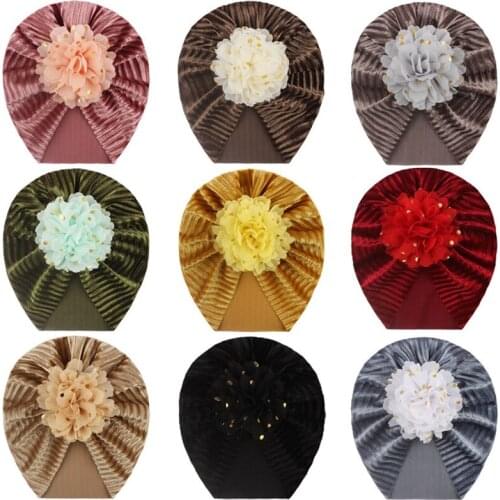 New Baby Flower Hat with Sequins for Girls Princess Velvet Baby Beanie Elastic Toddler Baby Turban Hats Infant Girl Cap 9 Colors