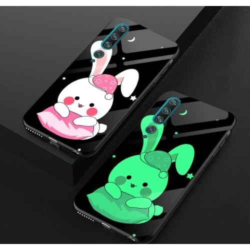 Luminous Glow Glass Case For XiaoMi Mi 8 SE 9 Lite Cute Rabbit Light Back Cover For XiaoMi 9T 10 Pro 10 Ultra