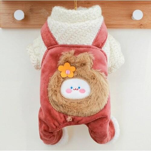 Knitted Pet Clothes Warm Fleece Dog Sweater For Dog Coat Jumpsuit Cute Bunny Flower Design Dog Clothing Outfit For Small Dog