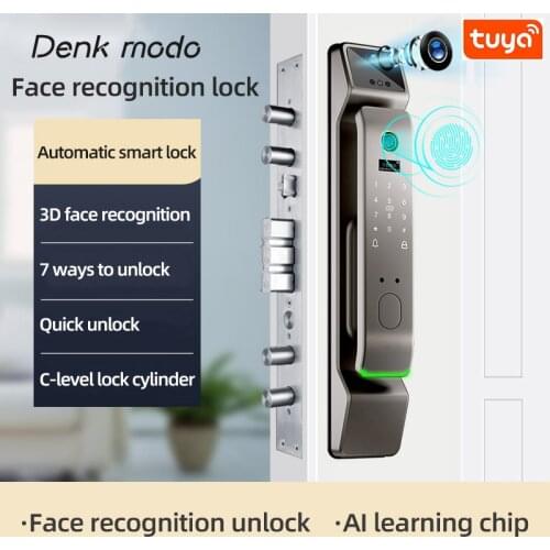 Denk modo Tuya Intelligent Door Lock Face Recognition Lock Digital Security Touch Screen Keyless Smart Fingerprint Door Lock