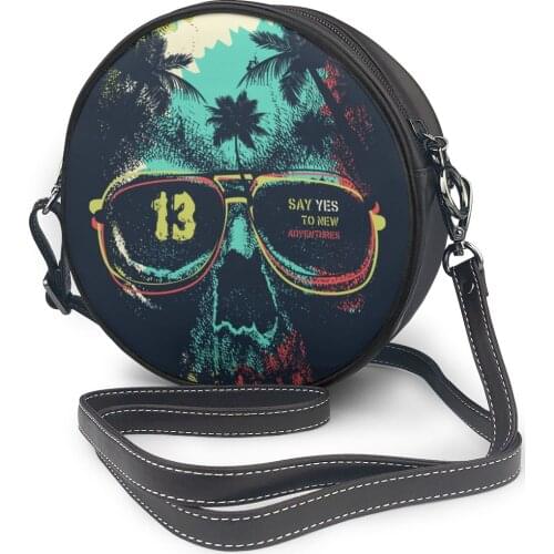 Vintage Summer Palm Tree Skull Round Crossbody Cell Phone Shoulder Bag Messenger Bags Fashion Daily Use For Women Wallet