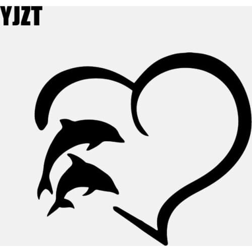 YJZT 14.8CM*13.1CM Heart Outline Dolphin Bottlenose River Ocean Car Sticker Vinyl Decal Decor Black/Silver C24-0774