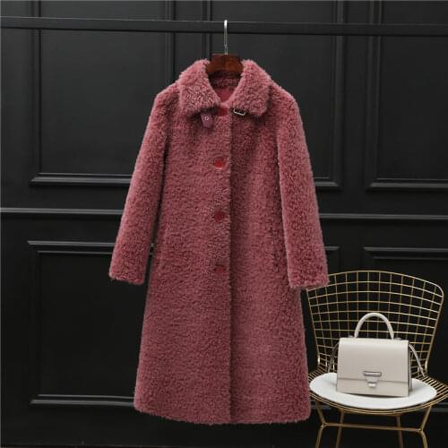 2020 Genuine Fur Jacket for Women Coat Real Sheepskin Warm Thick Winter Turn down collar Outerwear Mid-long New Jacket Q309