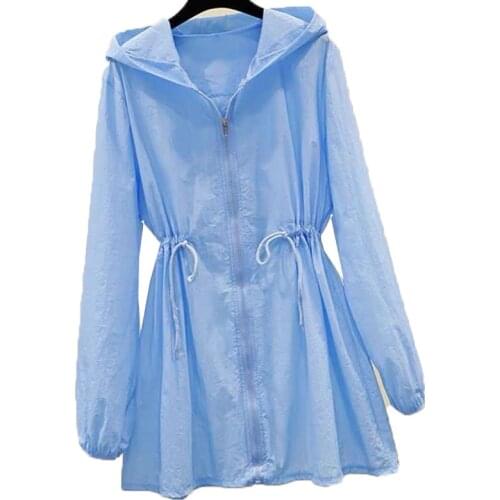 Sun Protection Clothing Womens Large Size Long Sleeved 2021 Summer New Student Jacket Hooded Thin Print Zipper Tops Female Shir