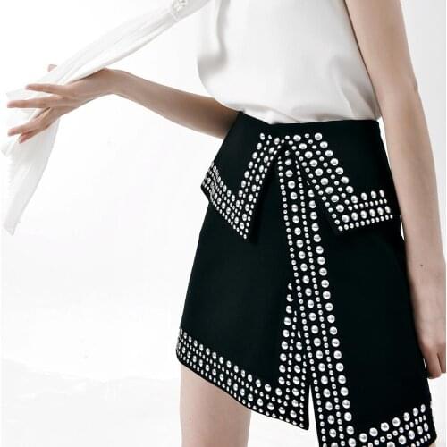 BE HYGGE Rivet Mini Skirt For Women Patchwork High Waist Split Sexy Irregular Skirts 2020 Summer Fashion Harajuku Clothing