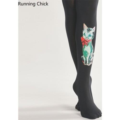 Cat Pattern pantyhose, Bottom socks, 1200D thickness, Autumn And Winter, Women Black Tight, tattoo-stockings