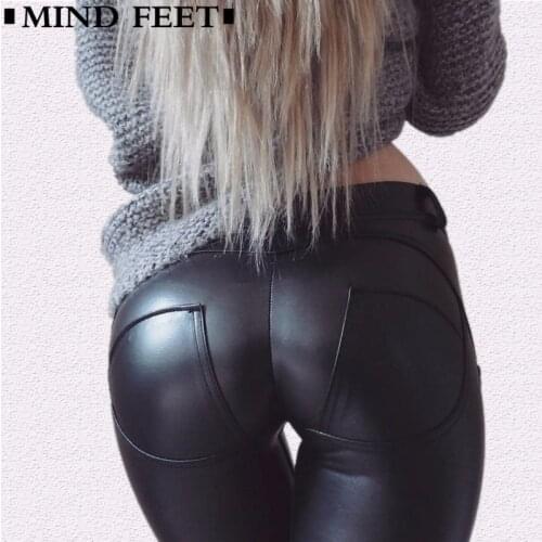 MIND FEET Peach Lift Hips Women Leather Pants PU High Elastic Thicken Curve Leggings Motion Fitness Casual Female Pencil Pants