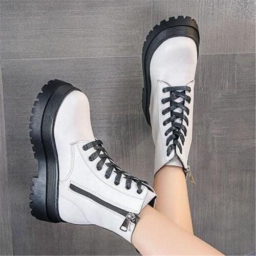 2021 Autumn Winter Warm New British Ankle Boots Womens Thick Bottom Lace Up Fashion Motorcycle Sports Shoes Botas Mujer Black