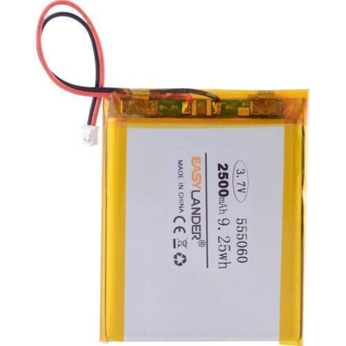 1.5MM 2pin connector 555060 2500mah 3.7V e-books GPS PDA Car recorder Li-polymer battery LiPo battery