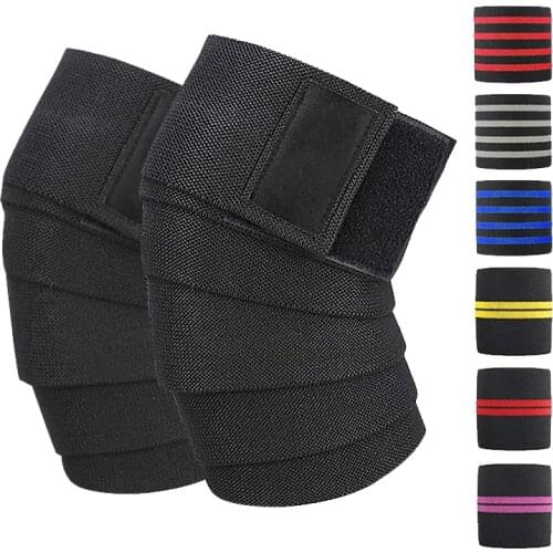 1Pair 2m Stripe Elastic Knee Wrap Men Professional Weightlifting Fitness Knee Support Brace Bandages Squat Training Knee Brace