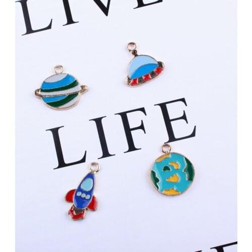 10pcs Diy metal enamel Cosmos planet rocket space charms earth satellite pendants Jewelry Accessories Earrings Hanging Parts