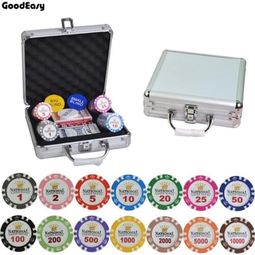 100/200/300/400/500PCS/SET 14g Gold Crown Clay Casino Texas Hold'em Poker Chips Sets With Metal Box Aluminum Case Box Suitcase
