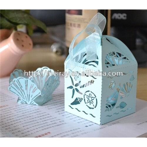 100pcs/lot laser cut favor boxes for wedding,white sea shell wedding boxes for beach wedding decor