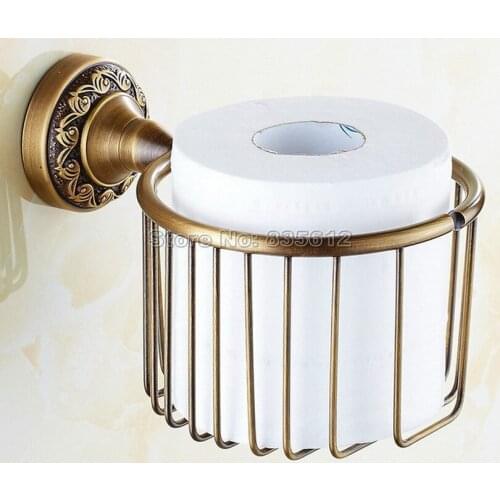 Antique Brass Bathroom Wall Mounted Toilet Paper Holder Roll Tissue Holder Basket Wba485