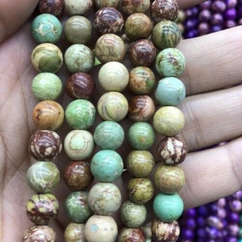 Natural Brown Green Imperial Jaspe r beads,Sea Sediment Stone Beads 6MM 8MM 10MM 12MM Round Stone Loose Beads 15.5"