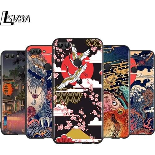 Japanese Art for Huawei P Smart Z S Plus 2020 2019 Nova 5T 5i 5 4e 4 3i 3e 3 2i Phone Case Bright Black Cover