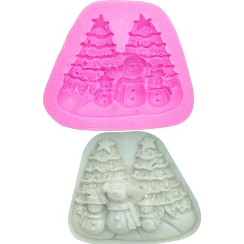 M0155 Christmas Tree Snowman Fondant Cake Mold DIY 3D Silicone Mold Kitchen Pastry Baking Cake Decorating Tools