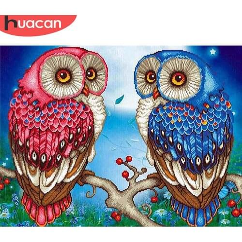 HUACAN 5D Diamond Painting Owl Full Square Cross Stitch Diamond Embroidery Animals Rhinestones Art Decoration For Home