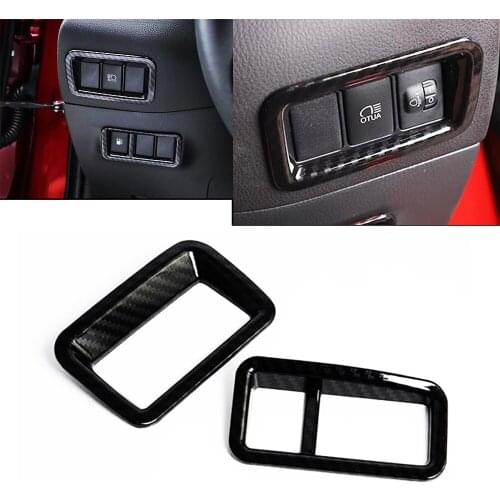 JEAZEA 2PCS ABS Carbon Fiber Headlight Lamp Switch Button Cover Trim Sticker Accessories For Toyota C-HR CHR 2017 2018 LHD Only