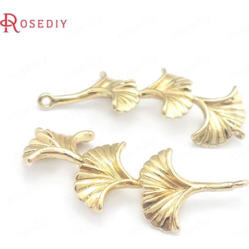 40014)10PCS 12x35MM 24K Champagne Gold Color Brass 2 Holes Ginkgo Leaves Connect Charms Pendants DIY Jewelry Making Supplies