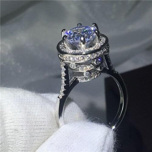Fashion Jewelry Handmade Solitaire 5ct birthstone 5A Zircon stone Silver color Women Engagement Wedding Band Ring Sz 5-11